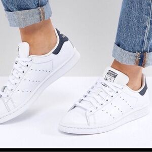 Adidas Stan Smith Men's White Leather Sneakers with Navy Heel Tab